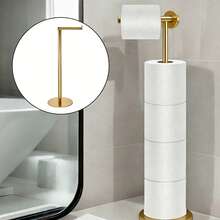 1pc Durable Metal Toilet Paper Holder Stand, Space-Saving Countertop Tissue Roll Organizer, Rustproof Easy-Clean Rack For Bathroom Kitchen Vanity Nightstand, Home Essentials - Gold - View 2