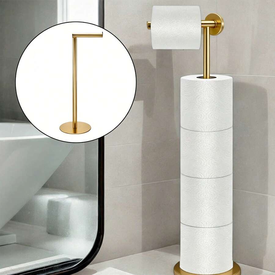 1pc Durable Metal Toilet Paper Holder Stand, Space-Saving Countertop Tissue Roll Organizer, Rustproof Easy-Clean Rack For Bathroom Kitchen Vanity Nightstand, Home Essentials