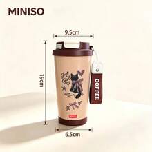 MINISO Water Cup, Coffee Cup, Simple And Elegant, 530ML Small Black Cat Pattern Coffee Cup, With Straw, New Autumnwinter Insulated Model; Valentine's Day Gift. - Coffee Brown - View 6