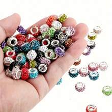 25/35/40/45/50/55Pcs 3-Row Colorful Rhinestone Soft Clay Beads, Random Color Sparkling Large Hole Beads, Perfect For DIY Bracelets, Necklaces, Pendants, Earrings And Bag Charms Crafting - Multicolor - View 12