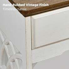 Mesa de consola de 43 pulgadas con 3 cajones, mesa de entrada de granja con estante inferior y patas de madera maciza, diseño estrecho rústico de estilo clásico, base blanca y superficie de madera natural, para entrada, pasillo, sala de estar y mesa de sofá - Blanco - Ver 2
