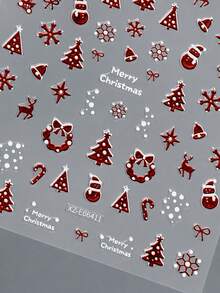 12 Sheets Christmas Nail Art Stickers, Self-Adhesive Red White Glitter Snowflake Candy Cane Gift Santa Tree Pattern Nail Decals, Winter Holiday DIY Manicure Decorations - Multicolor - View 6