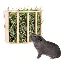 Natural Wood Hanging Rabbit Hay Feeder, Large Capacity Hay Holder Reducing Waste For Guinea Pigs Small Pets - wood color - View 5