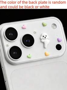 可愛 3D 熊飾水鑽珍珠防刮耐磨透明底座相機鏡頭保護膜，相容 iPhone 17ProMax 17Pro，相機配件，耐用透明保護層鏡頭蓋 - 白色小狗 - 查看 3