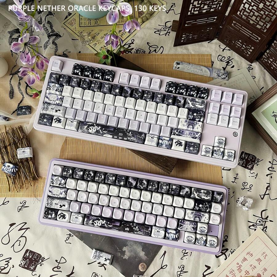 Tutup Tombol Purple Moon DIY Tinggi Asli Estetika Tinggi MOA PBT Mengkilap Lima Sisi Sublimasi Pewarna Kompatibel Dengan Keyboard Mekanik - View 1