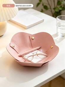 1Pc Multi-Color Solid Leather Trinket Tray, Minimalist Modern Style Flower Shaped Storage Tray, Multi-Purpose Desktop Organizer For Home Bedroom & Vanity Daily Storage - Multicolor - View 14