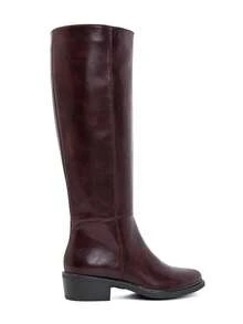 Women's Classic Pointed Toe Knee High Riding Boots Low Block Heel Side Zipper Long Boots - Wine Red 6502 - View 4