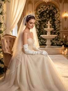 3 Pieces Bridal Headband, Veil, Glove And Accessory Set, "Bridal" Letter Headband, Suitable For Wedding, Bridal Shower And Wedding Photography - Multicolor - View 2