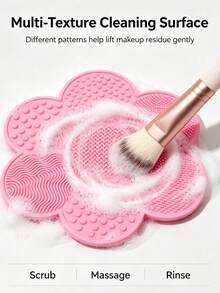Silicone Makeup Brush Cleaning Pad, Flower Shaped, With Suction Cup, Portable Cleaning Tool, Suitable As Valentine's Day, Birthday, Party Gift - Multicolor - View 2