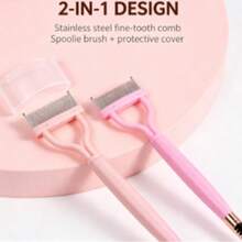2-In-1 Eyelash Comb & Spoolie Brush, Stainless Steel Fine Tooth Eyelash Separator, Foldable Eyebash Brush With Cover For Mascara Clumps, Portable Makeup Tool - A. - View 3