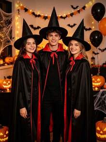 A Black And Red Reversible Hooded Cape, Double-Sided Vampire Robe, Suitable For Adult Halloween Death Wizard Role-Playing Costume Props - Multicolor - View 1