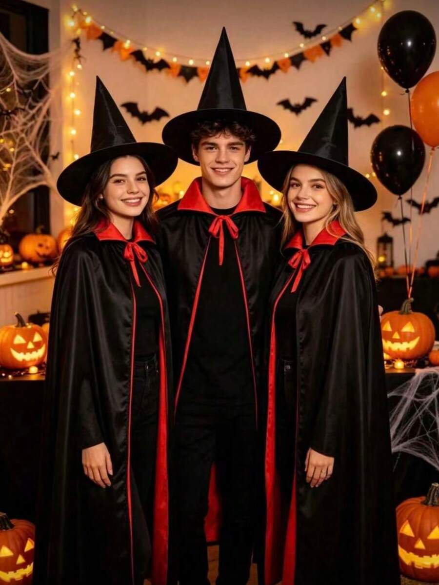 A Black And Red Reversible Hooded Cape, Double-Sided Vampire Robe, Suitable For Adult Halloween Death Wizard Role-Playing Costume Props - Multicolor - View 1