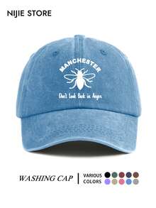 1pc Manchester Bee Don't Look Back In Anger Pattern Baseball Cap, Vintage Distressed Washed Style, Lightweight Comfortable Adjustable Sun Protection Multi-Function Baseball Cap Unisex Duck Bill Dad Hat, Suitable For Daily Outings, Outfit, Commuting, Travel, Vacation, Outdoor Activities, Trucker Hat - A - View 10