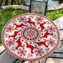 1pc Christmas Tree Snowflake Round Tablecloth, Christmas Tablecloth With Elastic Edge, Soft And Wrinkle-Resistant, Suitable For Round Dining Table, Outdoor Restaurant Decor And Outdoor Party, Kitchen, Baking, Outdoor Decor, Outdoor Patio, Breakfast, Brunch And Party Decor - Multicolor - View 6