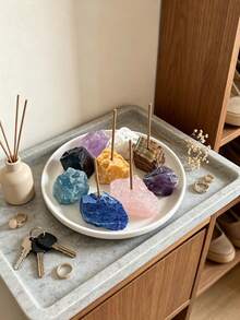 1pc Natural Crystal Incense Stick Holder, Raw Stone Incense Burner For Amethyst Rose Quartz Clear Quartz Fluorite, Home Aromatherapy Meditation Decor, Zen Yoga Room Ornament, Incense Not Included, Gift For Women Girls - Multicolor - View 1