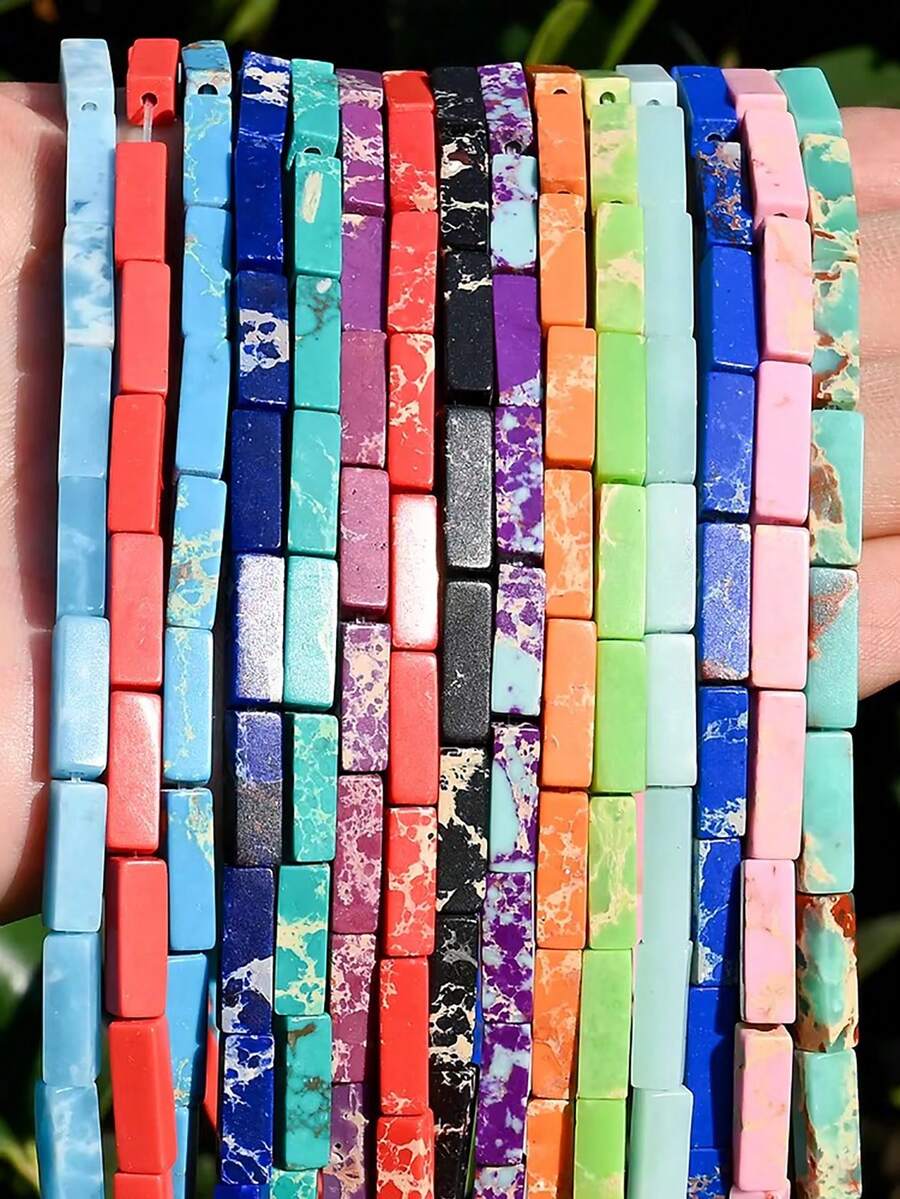 1 Strand 4x13mm Natural Stone Beads Rectangle Emperor Stone Loose Spacer Beads For Jewelry Making DIY Unique Bracelets Necklace Earrings - Multicolor - View 1