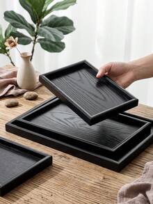 1pc Nordic Style Wooden Tray, INS Style Storage Tray. Bread, Fruit, Snack, Salad & Decorative Tray, Suitable For Home, Living Room, Kitchen, Dining Room. Can Hold Fruit, Snacks, Bread, Salad, Tableware And Daily Items, Used For Decoration And Food Presentation - Black - View 7