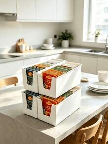 Tea Bag Storage Box Desktop Divided Organizer Rack, Home Kitchen Coffee Pod & Seasoning Packet Organizer Box, Cabinet Drawer Tea Bag Plastic Storage Box - Multicolor - View 6