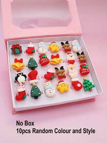 10Pcs Kids Christmas Themed Adjustable Rings, Cute Resin Santa Snowman Elk Design Finger Rings, Xmas Daily Wear For Girls (Without Box, Random Style) - Multicolor - View 5
