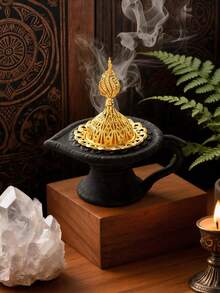 1pc Ceramic Magic Lamp Incense Burner With Cover, Luxurious Craft Design, Assorted Colors. Beautiful Aromatherapy Supply For Home, Office, Hotel & Wedding Decor, Exquisite Tabletop Ornament. - Incense Burner - View 6