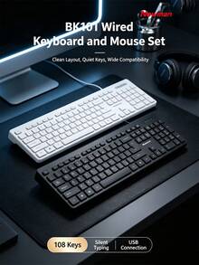 Newmine Keyboard Berkabel BK102, Putih/Hitam, Ukuran Penuh, Operasi Senyap, Tahan Tumpahan Cairan, Penggunaan Kantor, USB, Universal untuk Komputer Desktop dan Laptop - View 8
