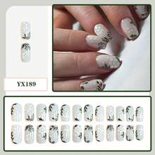 24pcs Square Press On Fake Nails White Medium Long Nail Holly Berries And Snowflakes Nails Christmas Nails - Multicolor - View 3