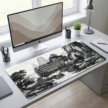 Chinese Style Landscape Mouse Pad, Large Tree And Mountain Desktop Mat, Extra Large Anime Game Keyboard Pad, Non-Slip Rubber Base, Extended Desktop Protector, Suitable For Home Office - View 5