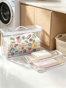 Hair Accessory Pattern Printed Transparent Clothing Storage Bag (With Reinforced Handle), Makeup Storage, Suitable For Storing Quilts, Blankets And Bedding; Transparent Moving Storage Bag (With Sturdy Zipper, Waterproof Design); Large Capacity Storage Bag, Suitable For Travel And Home Organization; Transparent Zipper Storage Bag, Suitable For Clothing, Bedding And Other Items. - Multicolor - View 6