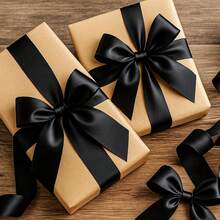 A Roll Of 4cm Wide Satin Ribbon For Making Bows, Hair Accessories, Cake Baking, And Bundling - Black - View 2