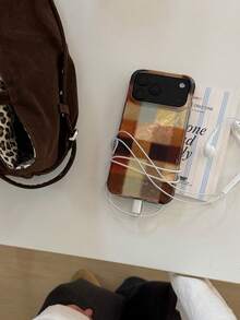 Patchwork Color Block Plaid Phone Case For IPhone 18 Pro Max, New Premium Korean Style Creative Minimalist Personalized Full Coverage Anti-Drop Protective Shell For IPhone 17 Pro/16 - Multicolor - View 5