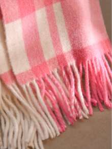 Vintage Plaid Wool Tassel Scarf, Soft Long Shawl For Women, Autumn/Winter Daily Warm Atmosphere Scarf Accessory - Rose Pink Plaid - View 4