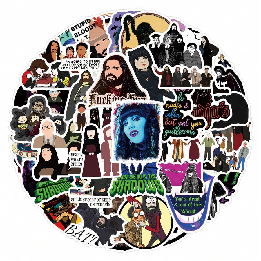 52pcs What We Do In The Shadows Stickers, Multicolor Pattern Stickers, Beautiful Stickers, Bottles, Decorative Paper, Scrapbooking, Diary, Laptop, Bumper, Skateboard, Water Bottle, Computer, Phone Greeting Cards, Photo Albums, Furniture, Stickers - 52 Random - View 1