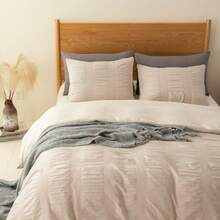 2/3pcs+Ultra Soft Solid Color Wide Stripe Bubble Gauze+100% Polyester+Pillowcase & Duvet Cover Set (Single Size 1 Pillowcase, Without Filling)+Perfect Choice For Bedroom & Guest Room Decoration - Snowflake Ash - View 9