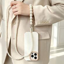 1pc Detachable Pearl Crossbody Phone Lanyard, Dual Design Beaded Phone Chain, Large Pearl Wristlet, Portable Anti-Loss Phone Strap, Cute Phone Accessory For Women - Multicolor - View 5