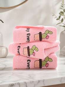 1/3 Pack 9.8*19.7 Inch 100% Pure Cotton Cactus Embroidered Hand Towel, Thickened Skin-Friendly Soft Face Towel, High Absorbency, Suitable For Shower, Kitchen Hand Drying, Makeup Removal, School, Travel And Daily Home Use - Pink - View 1