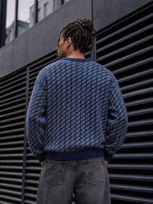 ANDREILEE Men's Fashion Street Style Casual Daily Commute Versatile Home Vacation V-Neck Long Sleeve Loose Button-Up Cardigan Ribbed Hem Knit Sweater Autumn/Winter - Blue - View 4