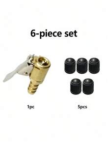 6pcs Brass Tire Inflation Valve Set, Includes 5 Valve Caps, Heavy Duty Auto Locking Air Pump Nozzle, Leak-Proof Quick Connector, Suitable For Car, Motorcycle, Bicycle, RV Tire Inflation And Repair Accessories - A - View 10