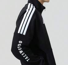 Adidas Jaket rajut kasual sporty tiga garis unisex dengan kerah tegak dan bahan yang bernapas. - Hitam dan Putih - View 7