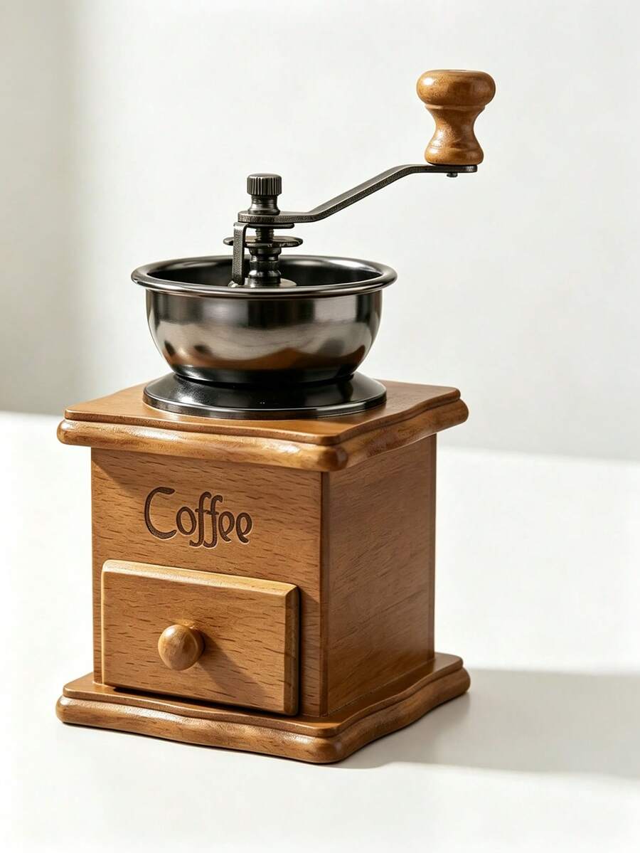 Manual Wooden Coffee Grinder & Pepper Mill, Hand Crank Coffee Bean Grinder With Storage Drawer, Easy To Clean,Adjustable Wood Pepper Grinder, Vintage Kitchen Tool For Fresh Coffee, Spices, Home Cafe Decor, Kitchen Countertop Accessory