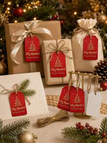 18 buah Label Hadiah Natal, Label Gantung Liburan Merah & Emas, Label Pohon Natal Feliz Navidad, Cocok untuk Pembungkus Hadiah, Kotak, Tas, Suvenir Pesta, dan Dekorasi Liburan - MultiWarna - View 8