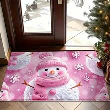 1pc Joyful And Cute Pink Snowman And Snowflake Pattern Microfiber Bath Rug,Non‑Slip Soft Bathroom Mat,Water‑Absorbent Doormat,Machine Washable,For Bedroom,Kitchen,Entryway,Indoor & Outdoor Use,Home Decor,Perfect Holiday Party Gift,Winter Decoration - A - View 6