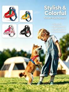 Harness Anjing Nilon Empuk dengan Jaring Lembut, Rompi Hewan Peliharaan yang Dapat Diatur, Harness Nyaman untuk Jalan-jalan Anjing, Cocok untuk Anjing Kecil dan Sedang, Harness Reflektif, Cocok untuk Anjing Bulldog Prancis - MultiWarna - View 3
