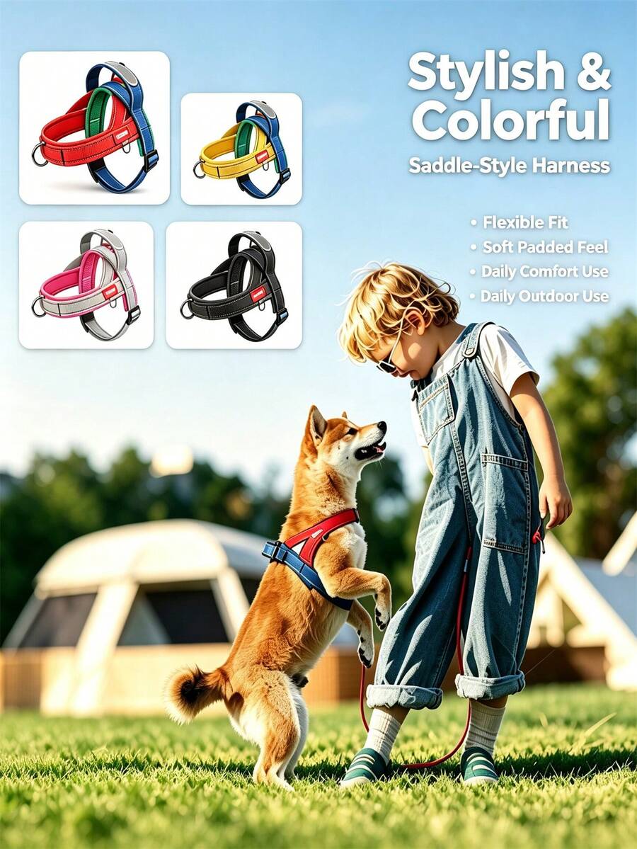 Soft Mesh Padded Nylon Dog Harness, Adjustable Pet Vest, Comfortable Dog Walking Harness, Suitable For Small And Medium Dogs, Reflective Harness, Fit For French Bulldogs