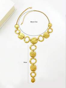Kalung Dekoratif Berbentuk Y dengan Tekstur Palu, Gaya Bohemian Rustic, Liontin Cakram Berongga dengan Tekstur Palu - MultiWarna - View 3