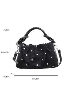 Women's Black Polka Dot Pattern Shoulder Bag, Fashion Faux Leather Crossbody Handbag, Adjustable Strap Daily Commute Tote - Black - View 8