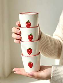 1pc/2pcs/4pcs Korean Ins Style Cute Hand-Painted Mini Ceramic Cups, Fresh Strawberry Cherry Heart Flower Small Coffee Cups, Kawaii Porcelain Tea Cups For Home Kitchen, Girls Gift, Microwave , Espresso Cups - Multicolor - View 22