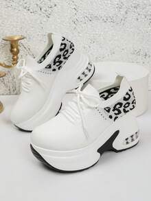 Women Platform Sneakers, Lace Up, Wedge Sole, Low Top Design - White - View 2