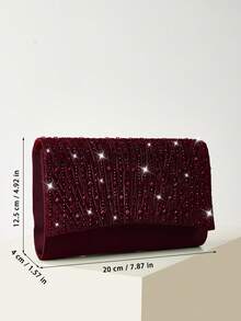 REMANLAND Luxury Sparkling Rhinestone Pleated Women's Evening Bag, Glamorous And Charming Party Clutch, Detachable Metal Chain Shoulder Bag Crossbody Bag, Wallet With Built-In Hidden Card Slots, Perfect Bag For Women, Best Gift For Gifting. - Burgundy - View 4