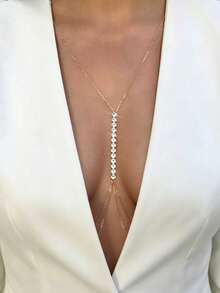1pc Fashion Sexy Rhinestone Beach Bikini Halter Neck Waist Chain Body Chain, Suitable For Party, Gathering, Summer Beach Vacation, Daily Accessory, Holiday Gift - Gold - View 2