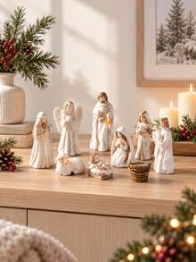 7Pcs Resin Nativity Scene Set, Christmas Holy Family Figurines With Baby Jesus, Mary, Joseph, Angel, Shepherd, Lamb , Christmas Tabletop Decor For Home, Mantel And Holiday Display - Christmas - View 7